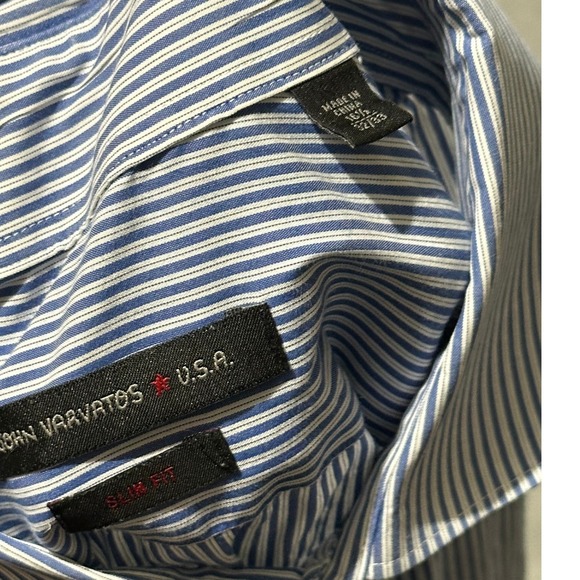 John Varvatos USA Slim Fit Blue White Stripe Button Down Shirt Mens 16.5 / 32-33 - Picture 6 of 12